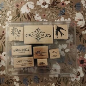 Stampin' Up! Floral and Script Wooden Stamp Set - Natural Wood and Black